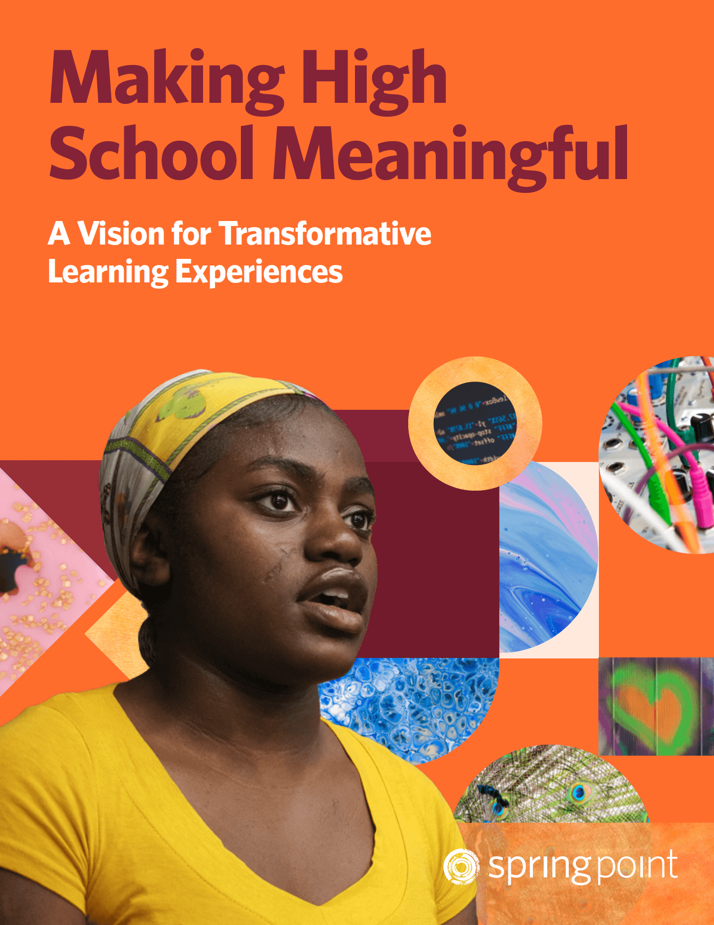 The paper cover of 'Making High School Meaningful' with a student wearing a yellow shirt